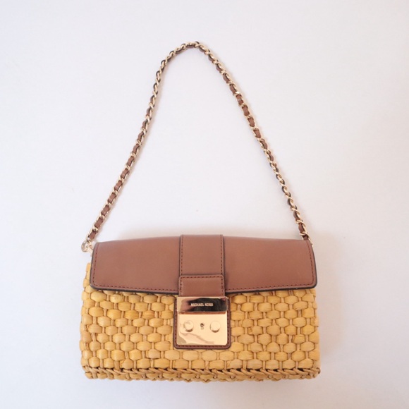 Michael Kors Tan and Gold Woven Clutch - Picture 1 of 7
